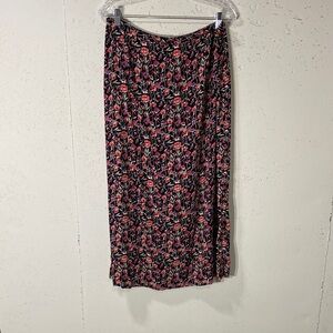 CJ Banks Black Midi Skirt with Pink Floral Print